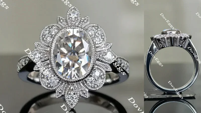 Women’s engagement rings with engraved bands-Doveggs oval floral moissanite engagement ring