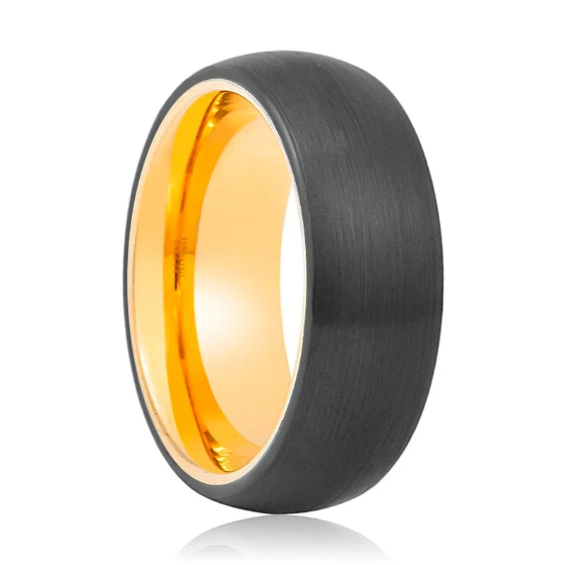 Women’s infinity ring-GRIM | Gold Ring, Black Tungsten Ring, Brushed, Domed