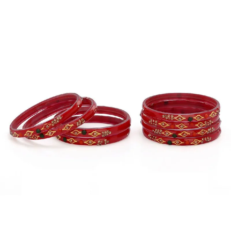 Women’s matching bracelet set-Afast Designer Fancy Party Bangle/ Kada Set, Red, Glass, Pack Of 8