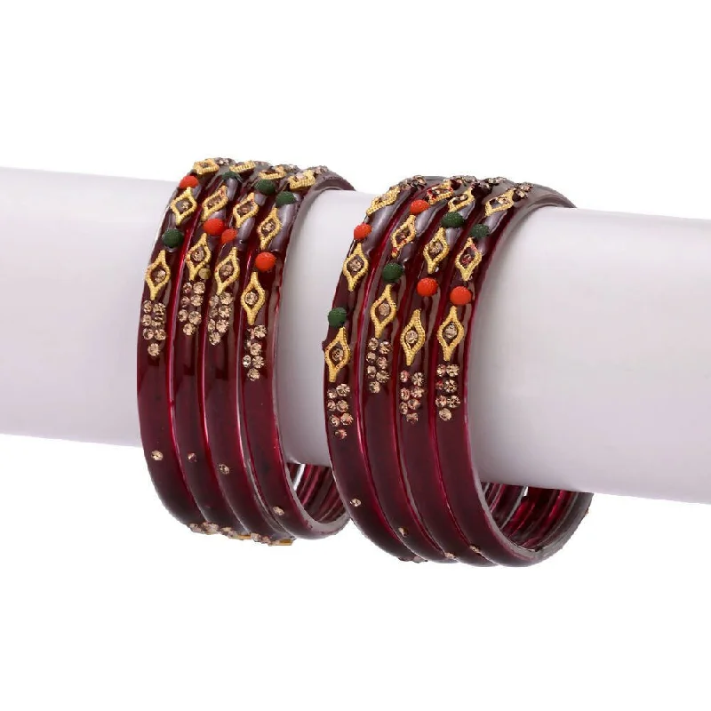 Women’s gold bangle-Afast Designer Fancy Party Bangle/ Kada Set, Maroon, Glass, Pack Of 8