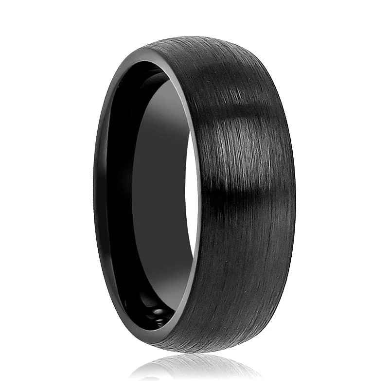 Women’s silver and gold ring-Tungsten Black Brushed Couple Matching Ring with Domed Edges - For Men and Women - 2MM - 12MM