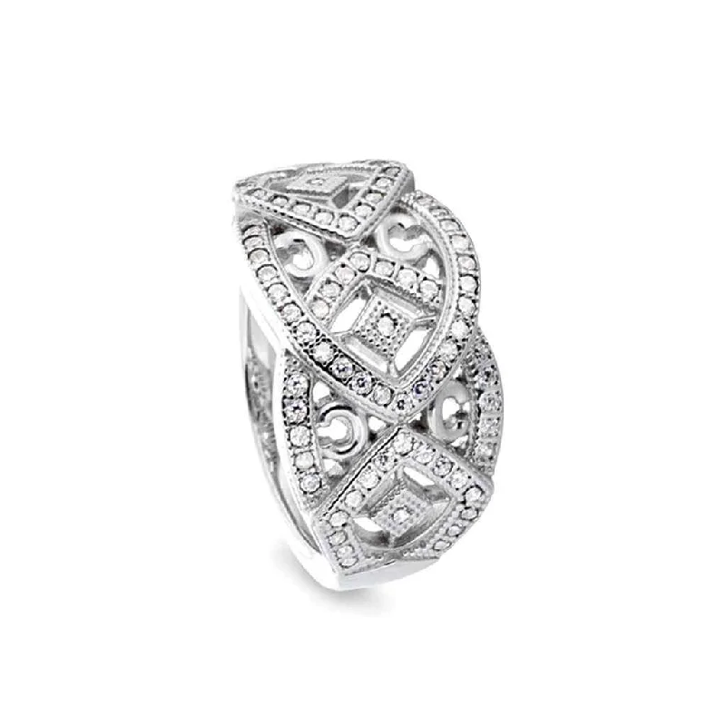 Women’s oval engagement rings-Art Deco Ring with 73 Simulated Diamonds