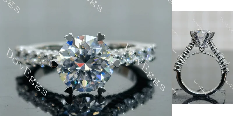 Women’s halo engagement rings-Doveggs round half eternity pave moissanite engagement ring