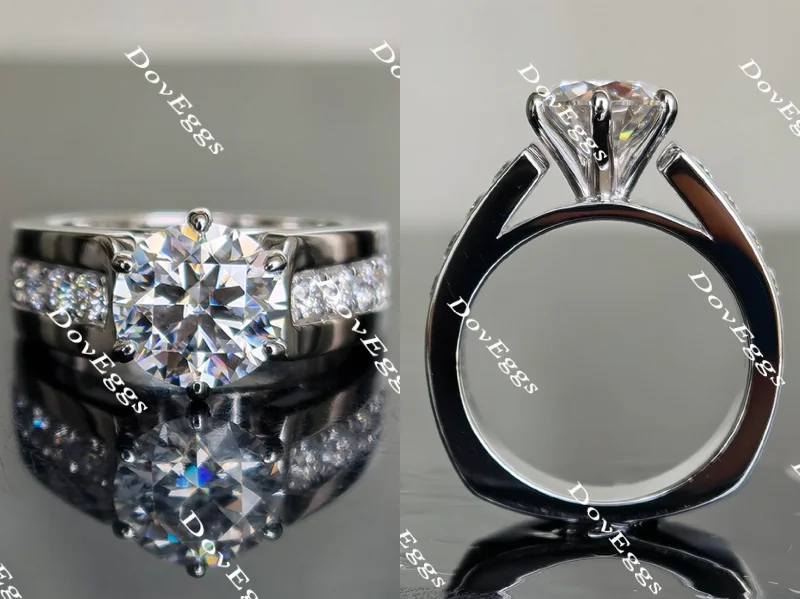 Women’s classic diamond engagement rings-Doveggs round channel set moissanite engagement ring