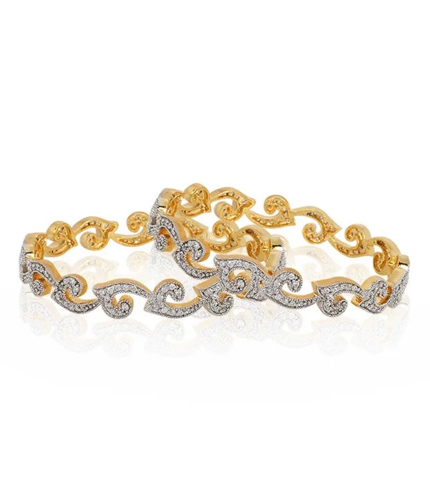 Women’s holiday bracelet-Gold-Plated Alloy Intricate Work American Diamond Bangle Set - The Pari