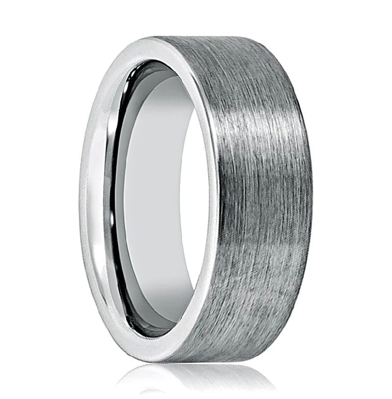 Women’s square-shaped ring-GRAYSON | Silver Ring, Silver Tungsten Ring, Brushed, Flat