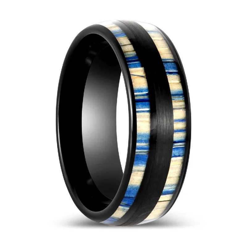 Women’s gold ring-DUNLAP | Black Tungsten Ring and Dyed Bamboo Inlay