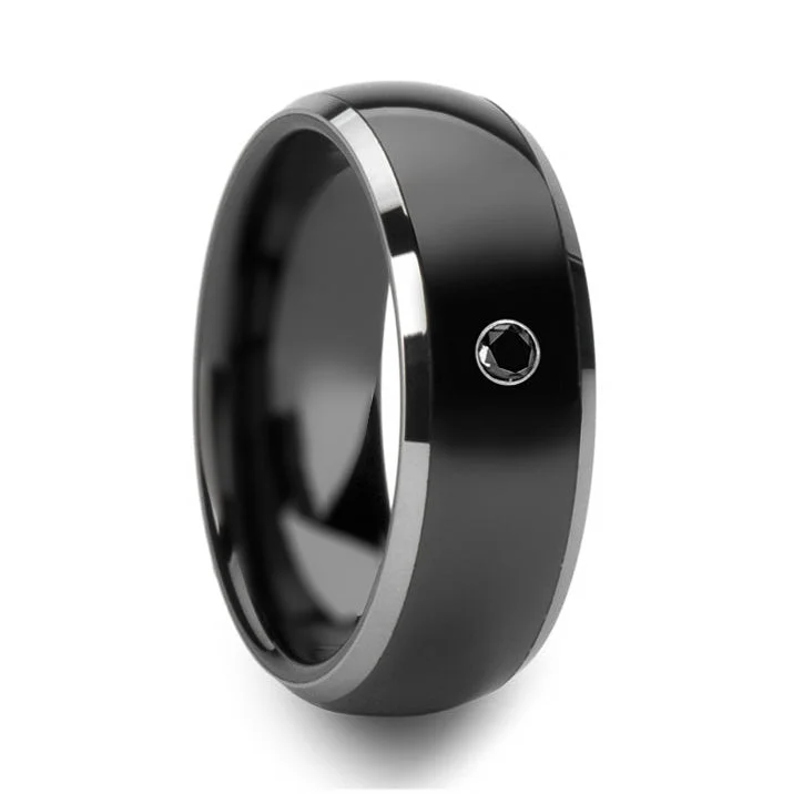 Women’s antique style engagement rings-Black Ceramic Men's Wedding Band with Tungsten & Black Diamond