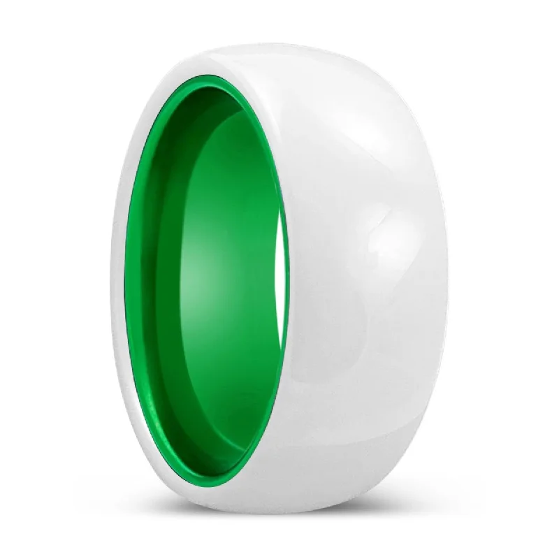 Women’s classic diamond ring-PEARLY | Green Ring, White Ceramic Ring, Domed