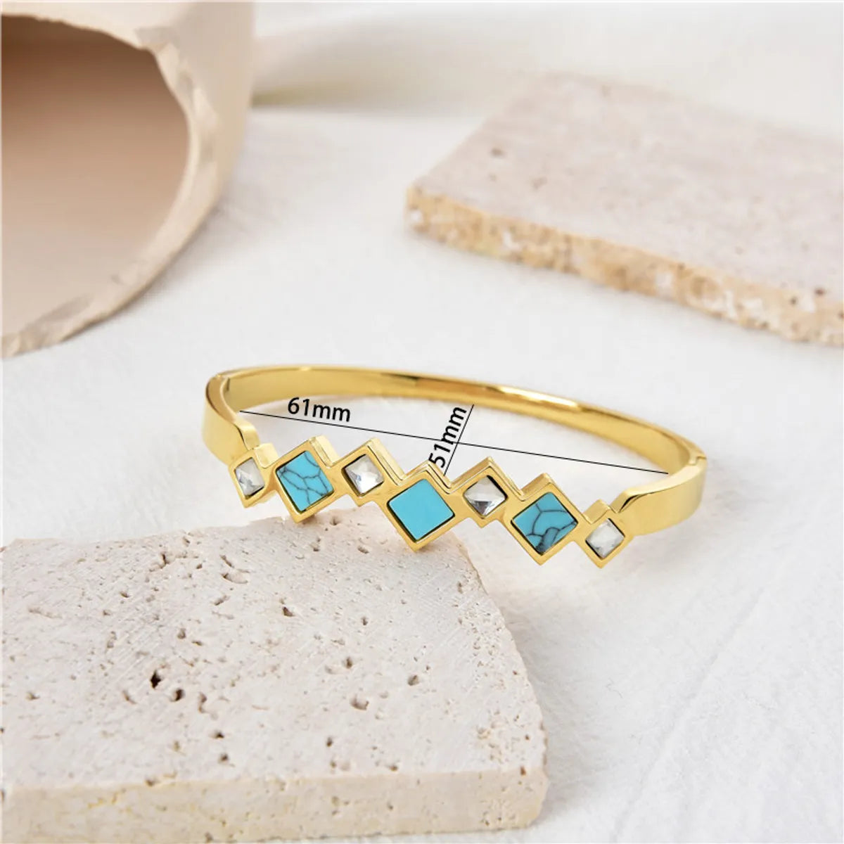 Women’s two-tone bracelet-Retro Square Stainless Steel Inlay Zircon Bangle