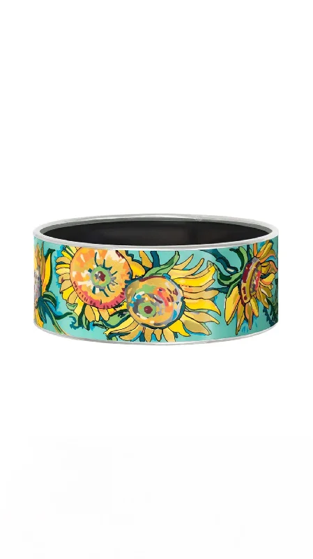 Women’s precious stone bracelet-Donna Bordered Bangle in Fleurs D'or Jour Hommage à Vincent Van Gogh